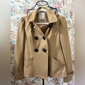Tulle NWT Women’s Tan Double-Breasted Wool Viscose Peacoat Y2K Size Small